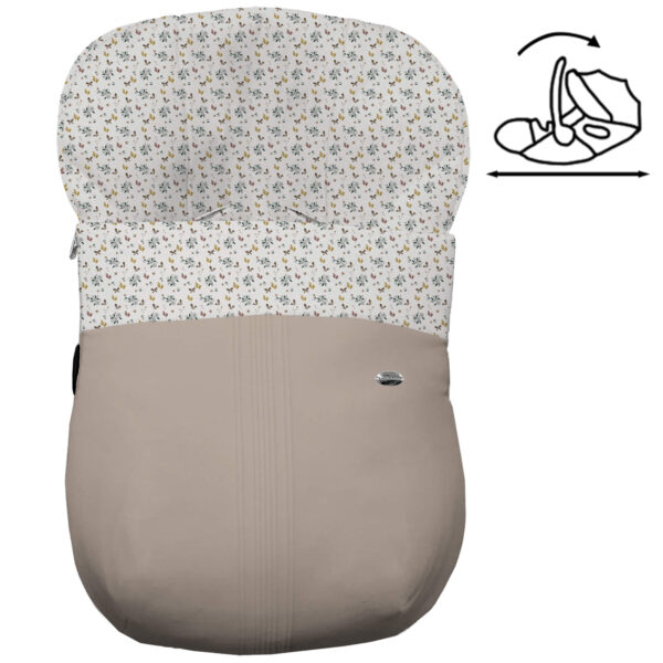 Saco Grupo Cero Modular en tejido polipiel muy suave con jaretas en color tostado. Para el interior pelo estampado Zoe