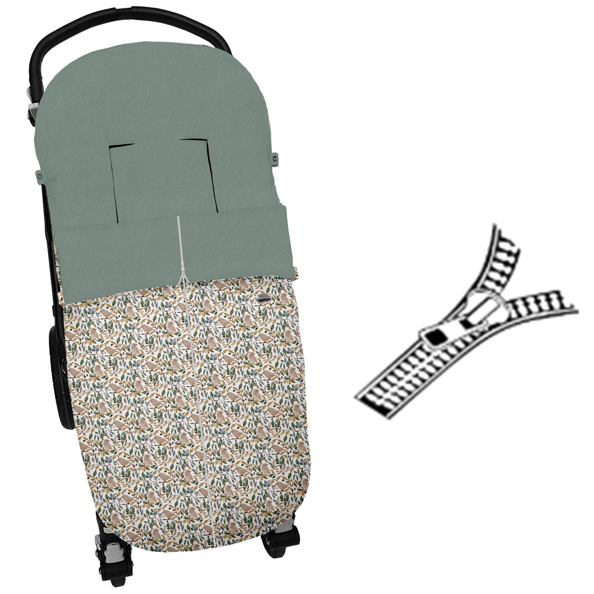 Saco para silla Daren modelo universal con cremallera central en tejido estampado impermeable con el interior en pelo verde safia
