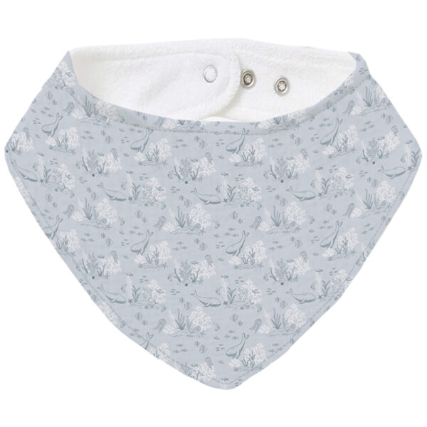 Bandana pequeña en tejido rizo de algodón y villela estampada Arrecife azul