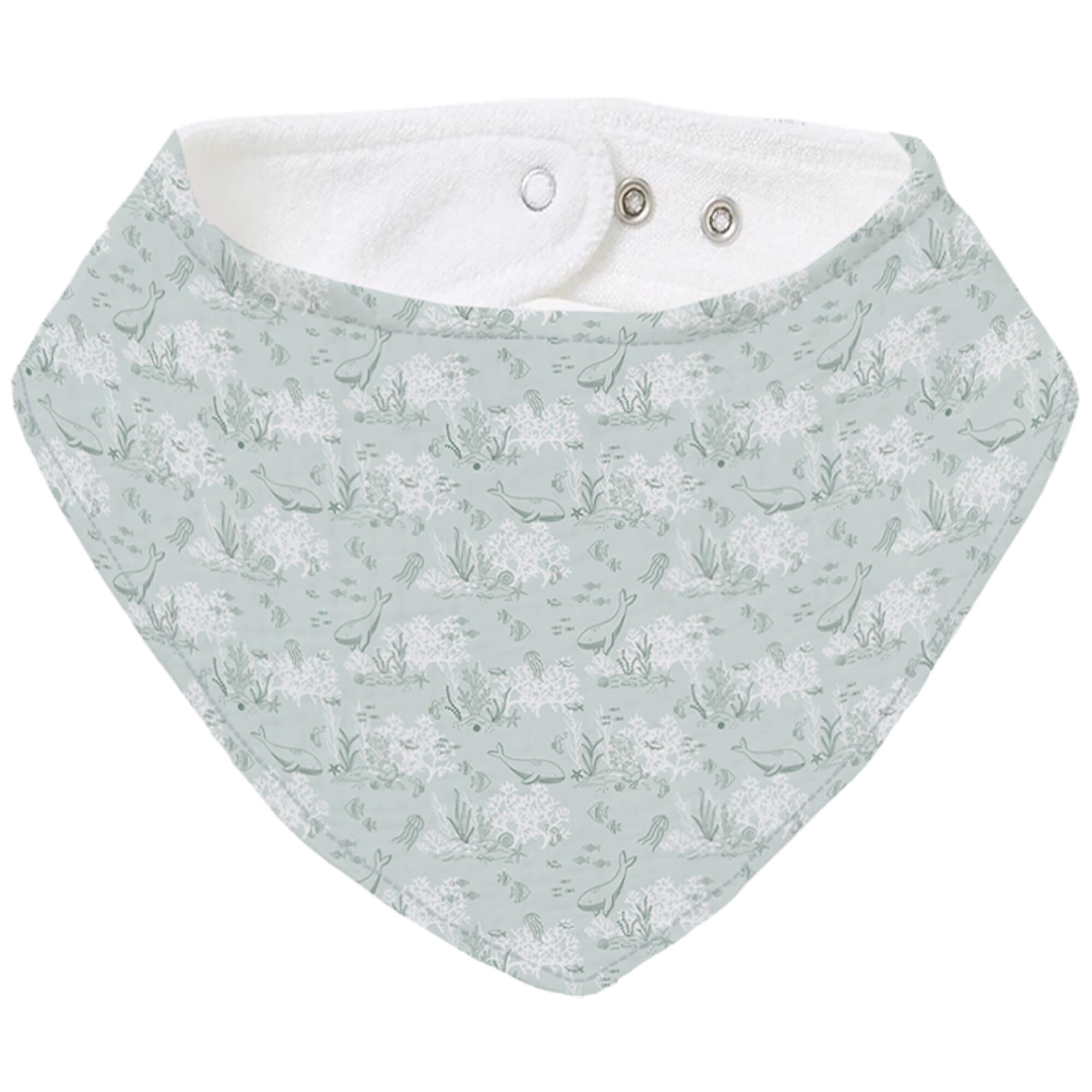 Bandana pequeña en tejido rizo de algodón y villela estampada Arrecife verde