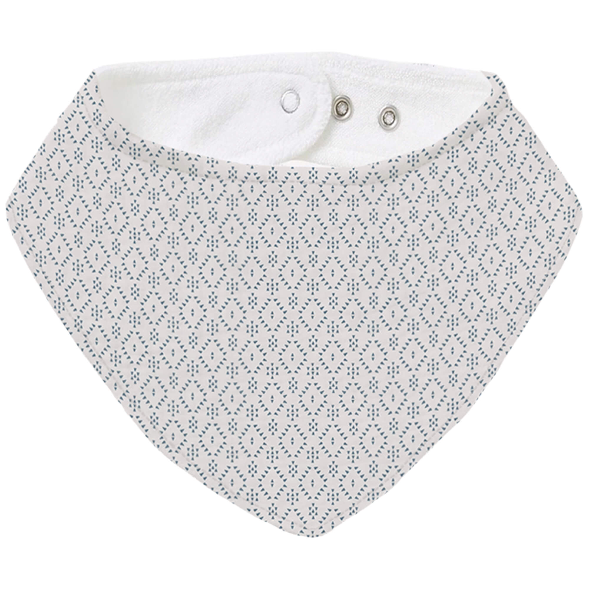 Bandana pequeña en tejido rizo de algodón y villela estampada Nepal azul claro