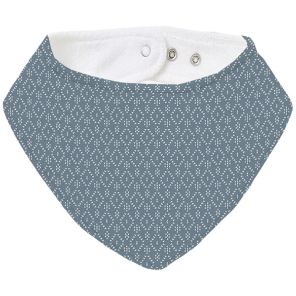 Bandana pequeña en tejido rizo de algodón y villela estampada Nepal azul oscuro