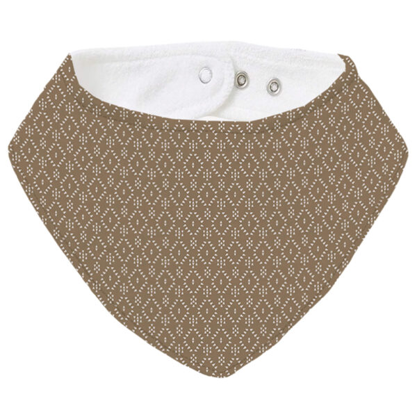 Bandana pequeña en tejido rizo de algodón y villela estampada Nepal marrón oscuro