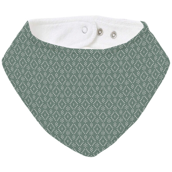 Bandana pequeña en tejido rizo de algodón y villela estampada Nepal verde oscuro