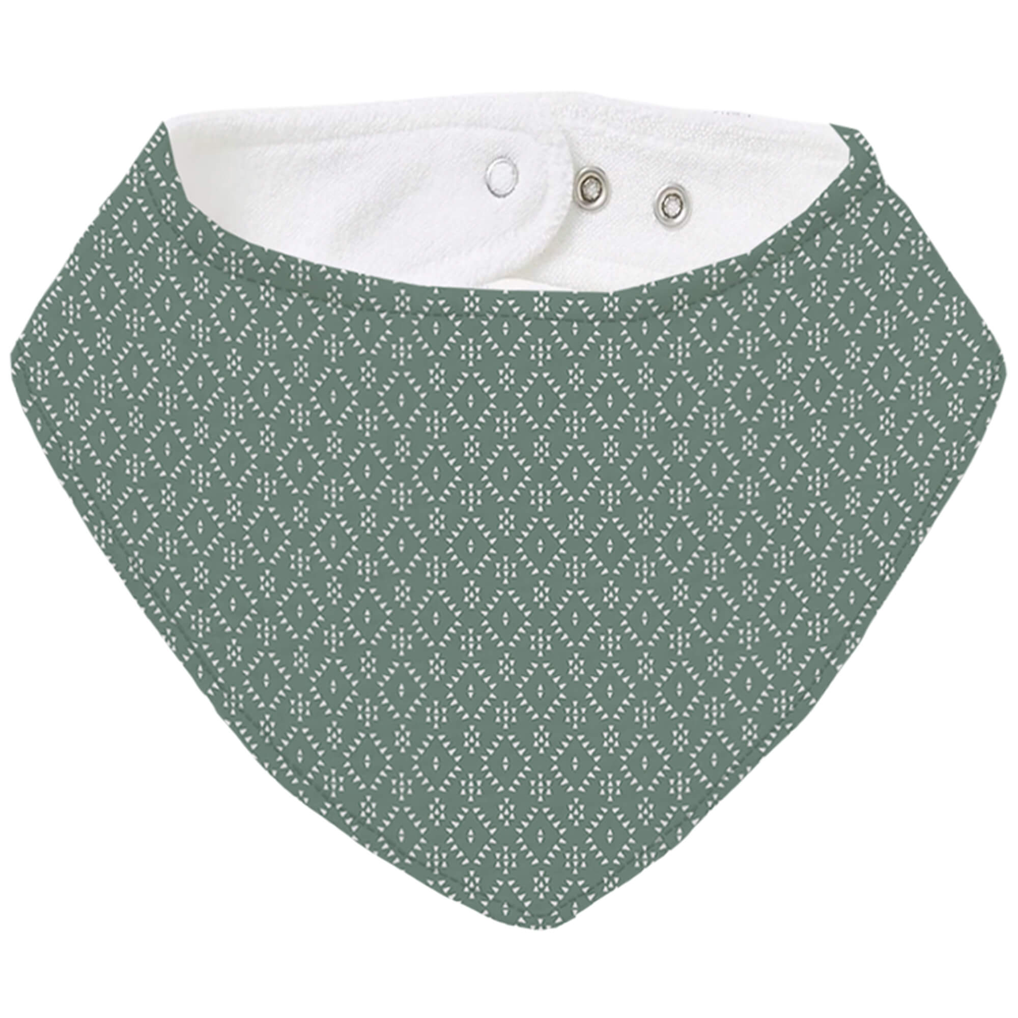 Bandana pequeña en tejido rizo de algodón y villela estampada Nepal verde oscuro