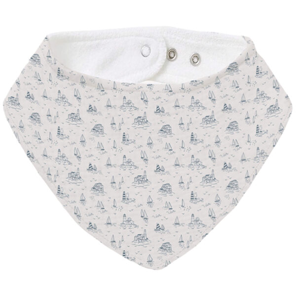 Bandana pequeña en tejido rizo de algodón y villela estampada Toile Marinero azul