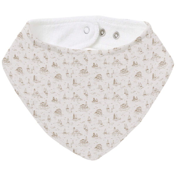 Bandana pequeña en tejido rizo de algodón y villela estampada Toile Marinero tostado