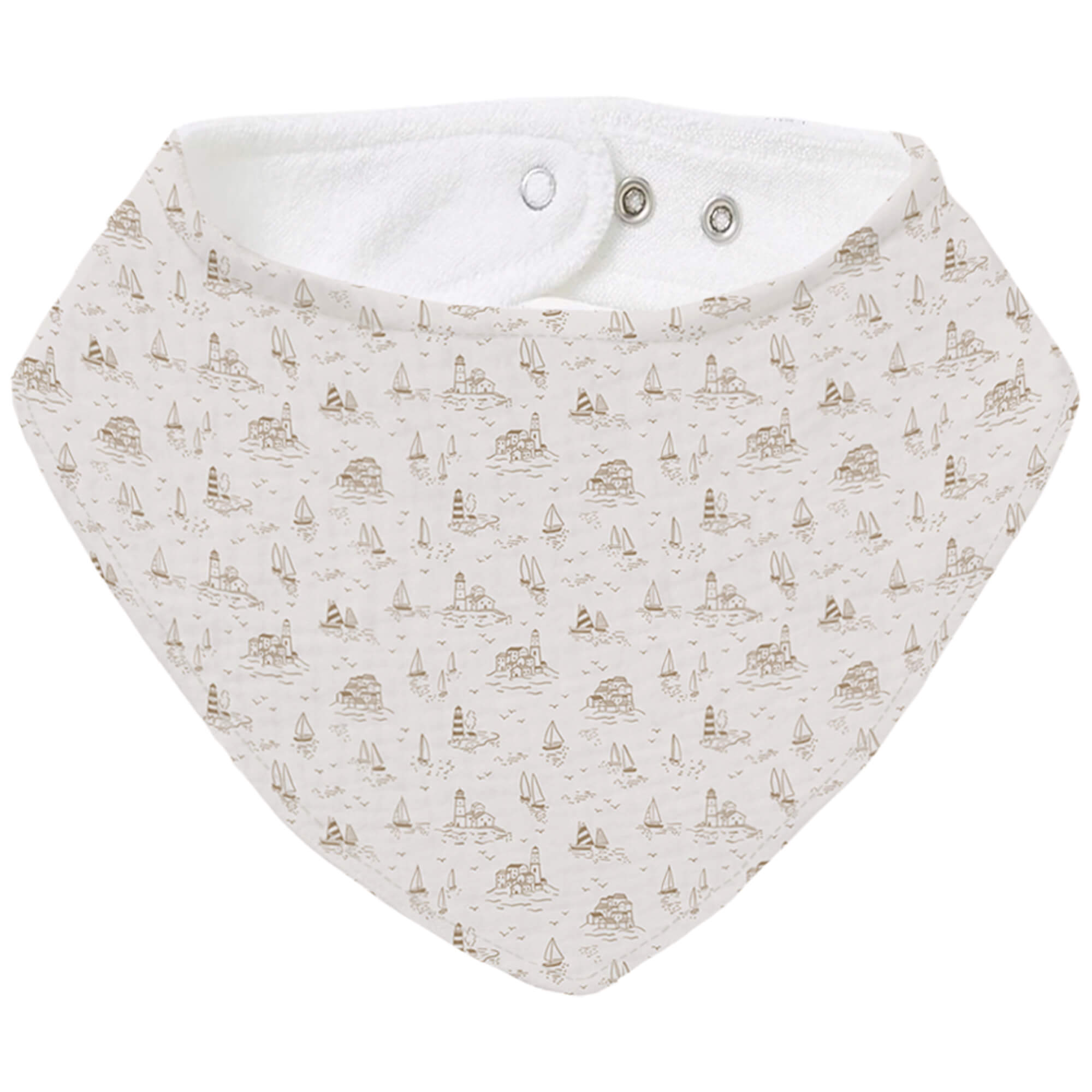 Bandana pequeña en tejido rizo de algodón y villela estampada Toile Marinero tostado