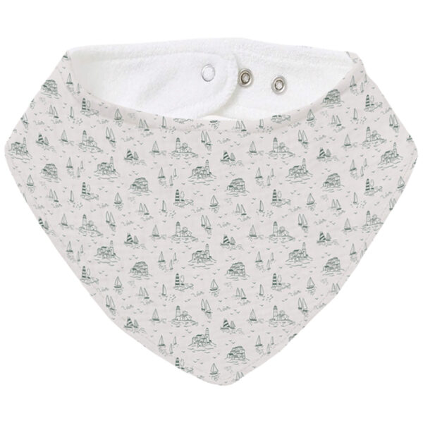 Bandana pequeña en tejido rizo de algodón y villela estampada Toile Marinero verde