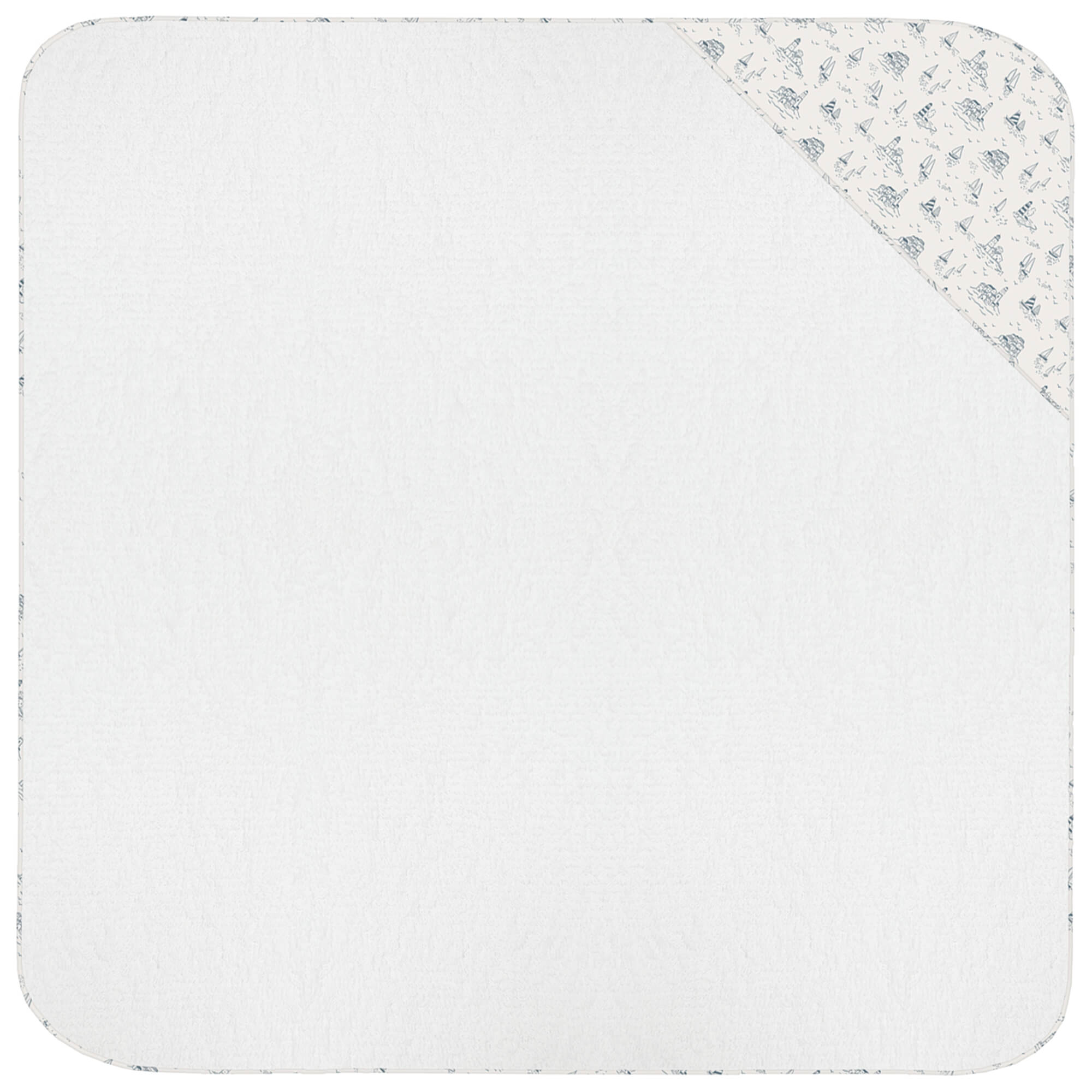 Capa de Baño pequeña en tejido rizo de algodón y villela estampada Toile Marinero azul