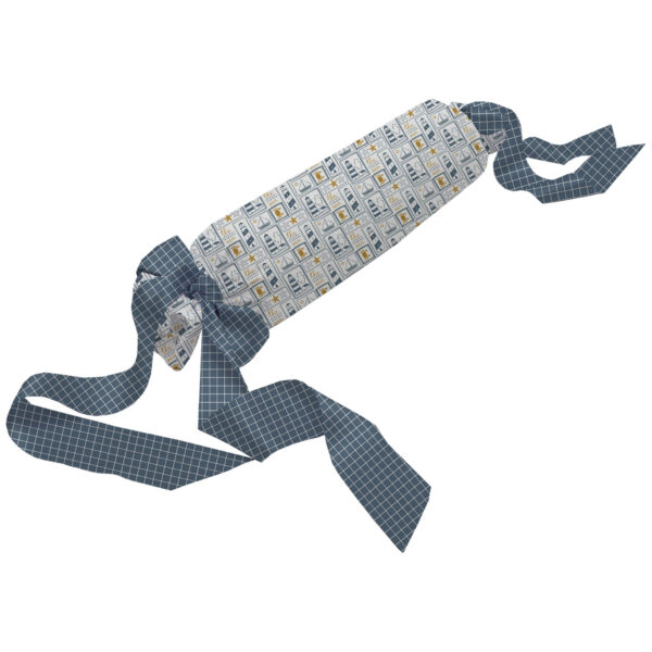 Cojín antivuelco en tejido villela estampada y lazos estampados en tejido de algodón roma liso y lazos estampados Porto azul