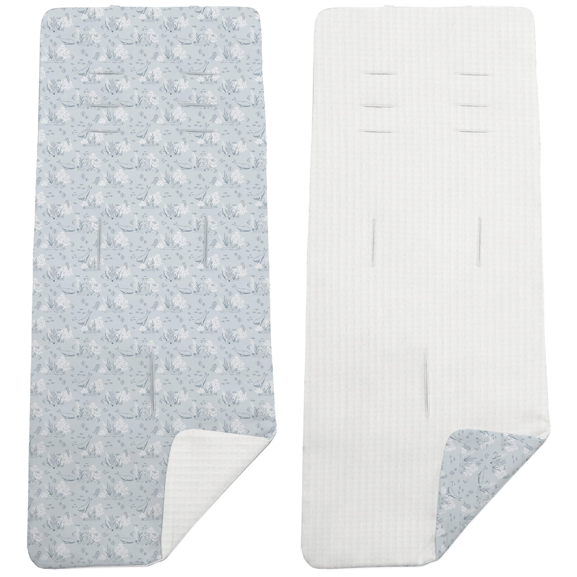 Colchoneta Reversible en tejido piqué y villela estampada Arrecife azul
