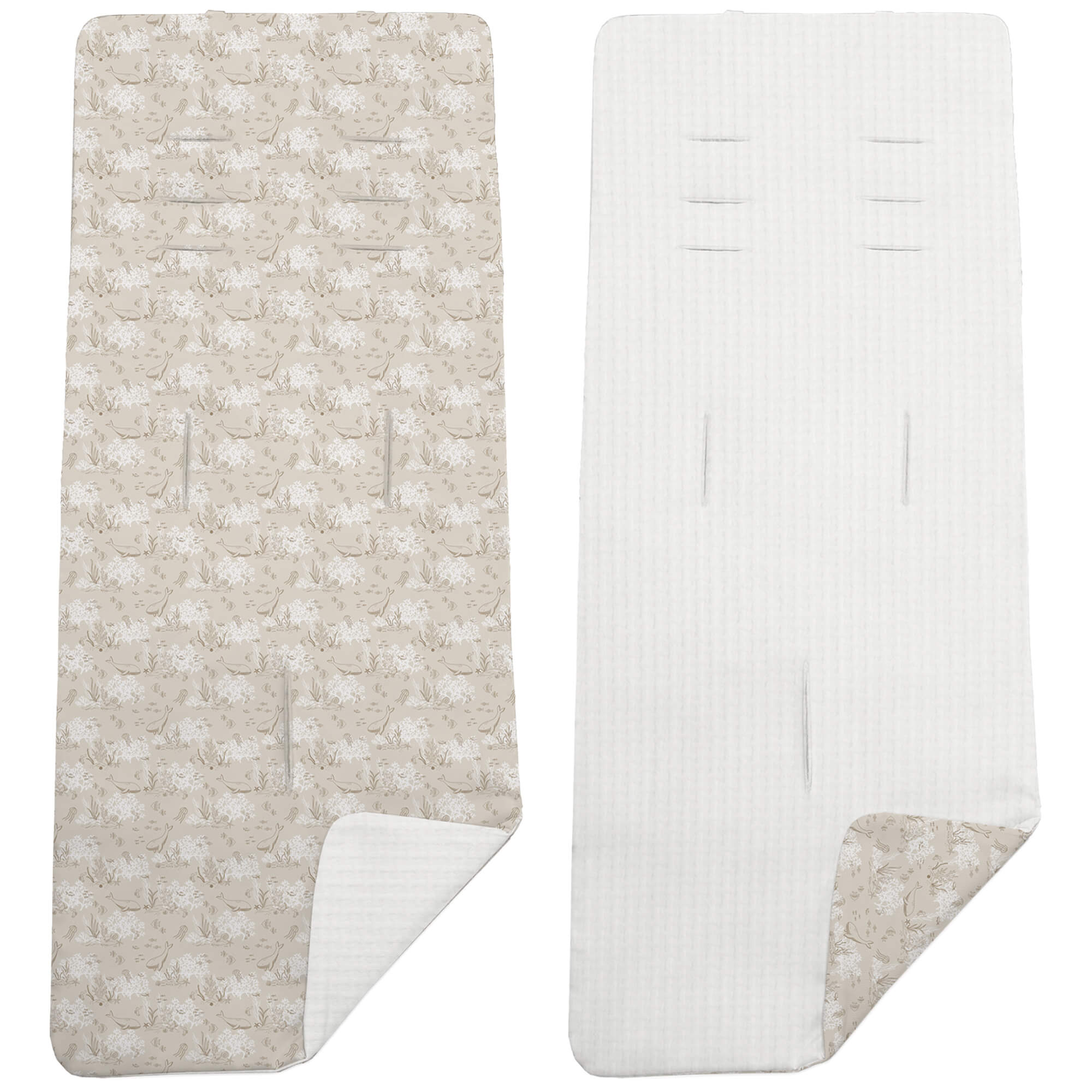 Colchoneta Reversible en tejido piqué y villela estampada Arrecife tostado