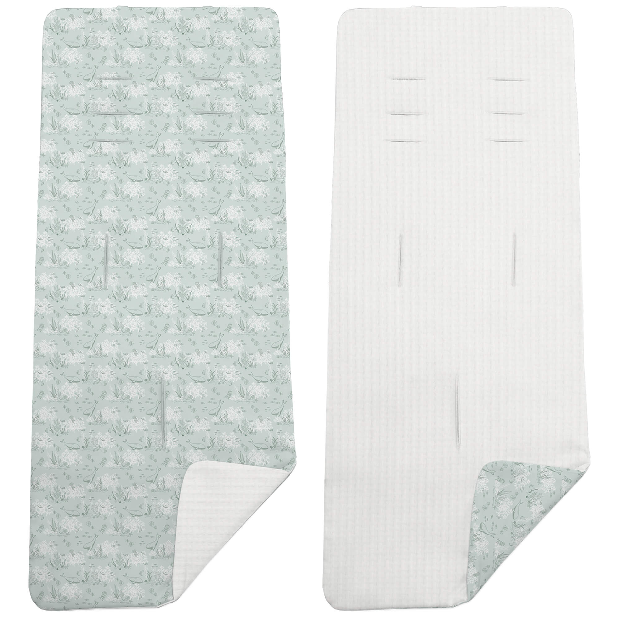 Colchoneta Reversible en tejido piqué y villela estampada Arrecife verde