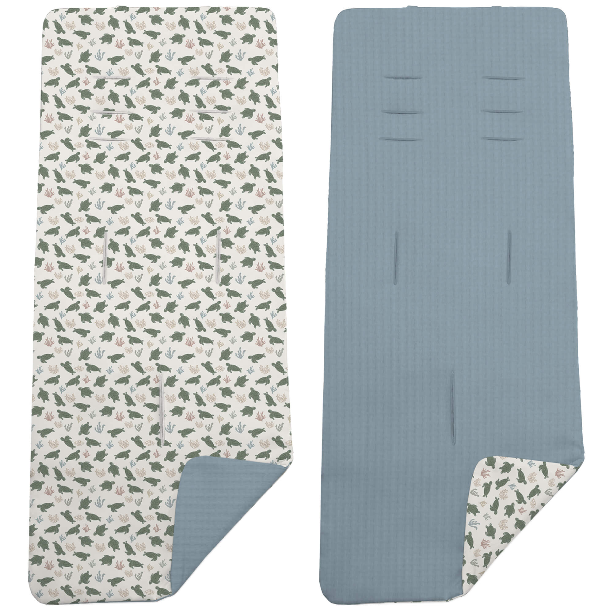 Colchoneta Reversible en tejido piqué y villela estampada Cairo azul