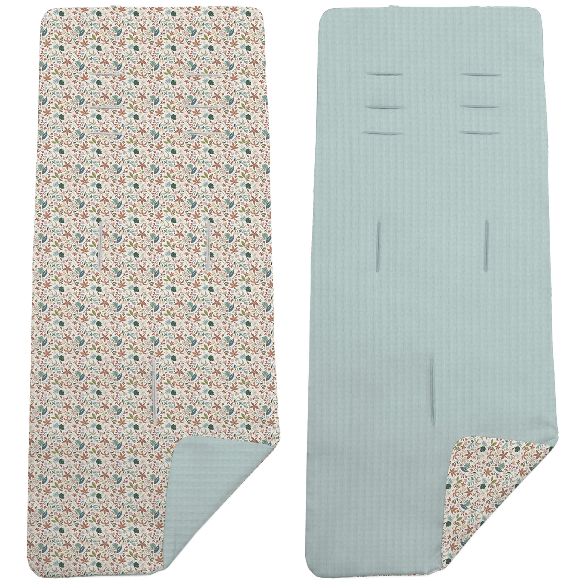 Colchoneta Reversible en tejido piqué y villela estampada Garden menta