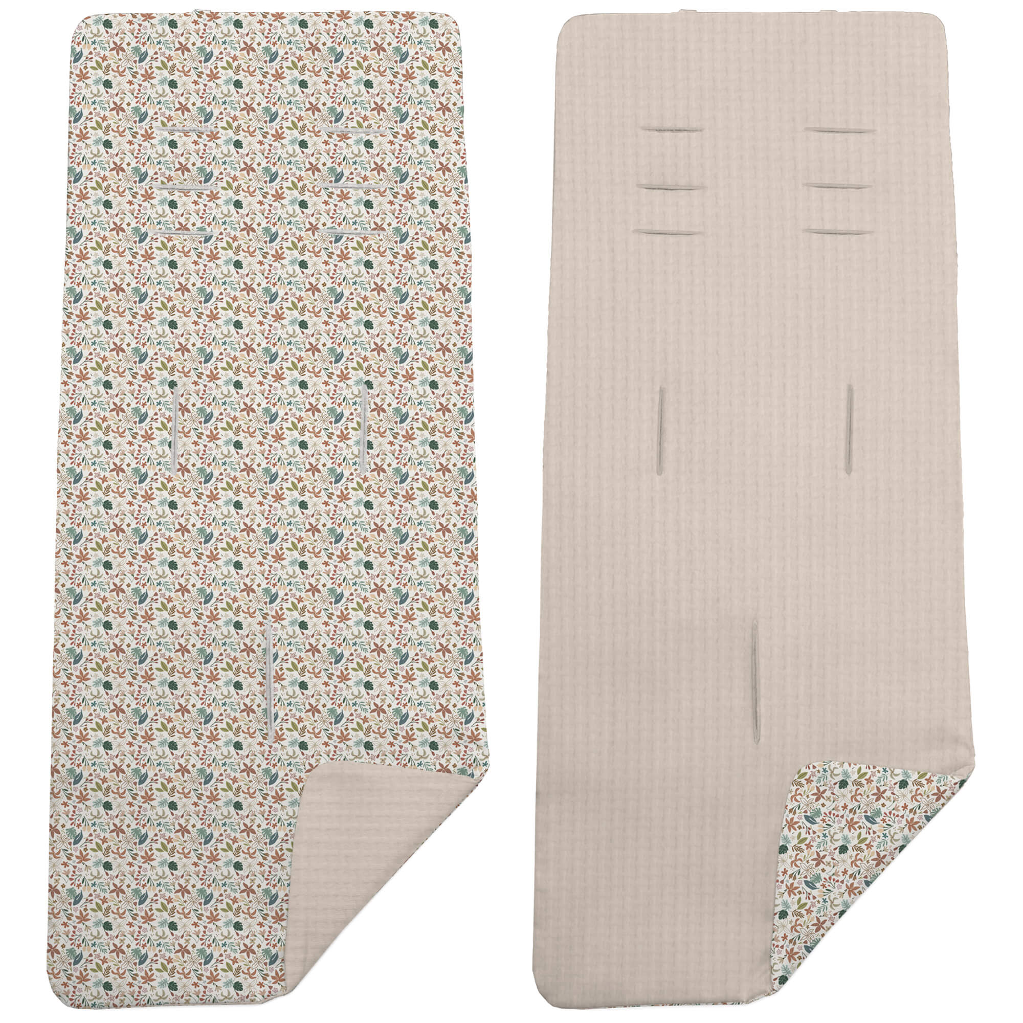 Colchoneta Reversible en tejido piqué y villela estampada Garden tostado
