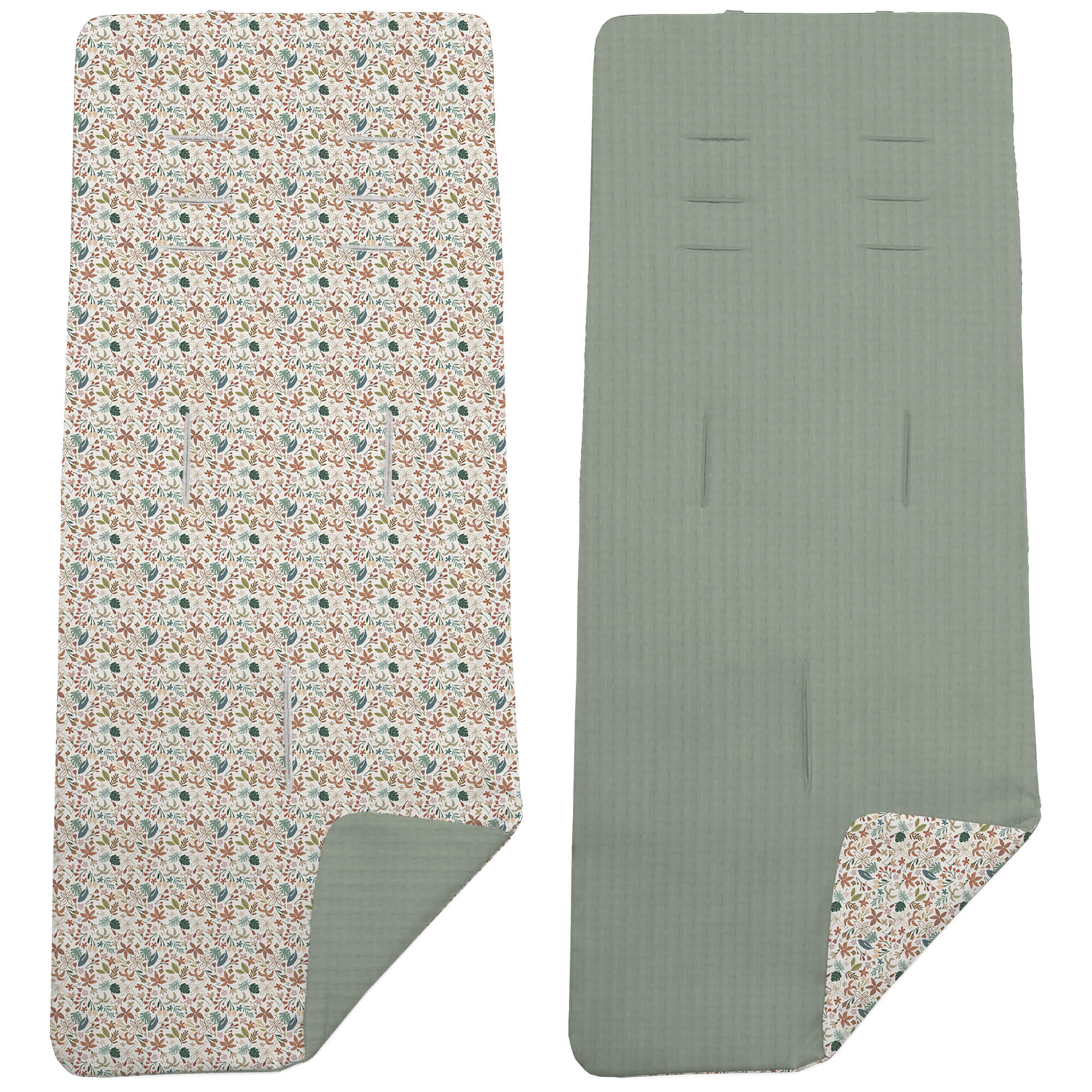 Colchoneta Reversible en tejido piqué y villela estampada Garden verde