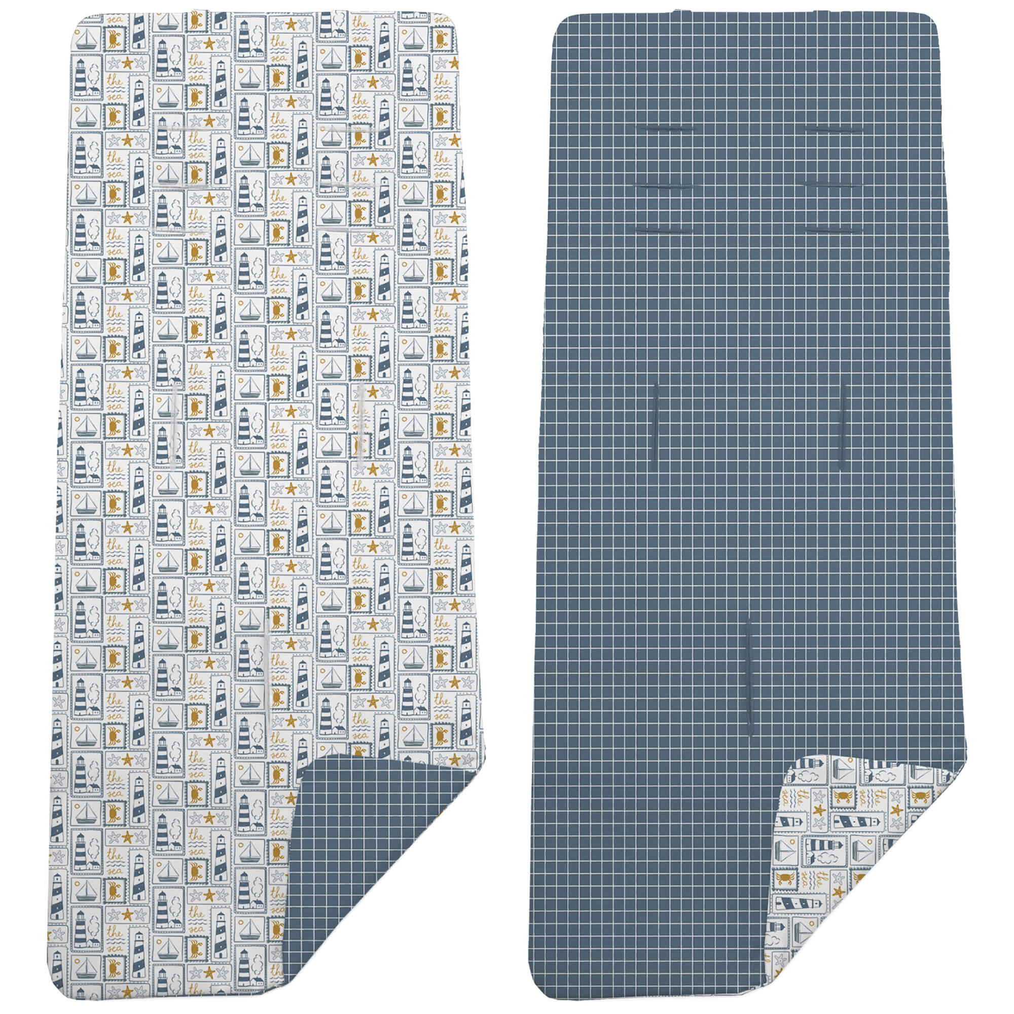 Colchoneta Reversible en tejido villela estampada Porto azul