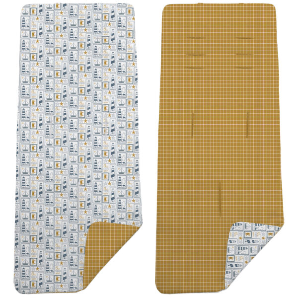 Colchoneta Reversible en tejido villela estampada Porto mostaza