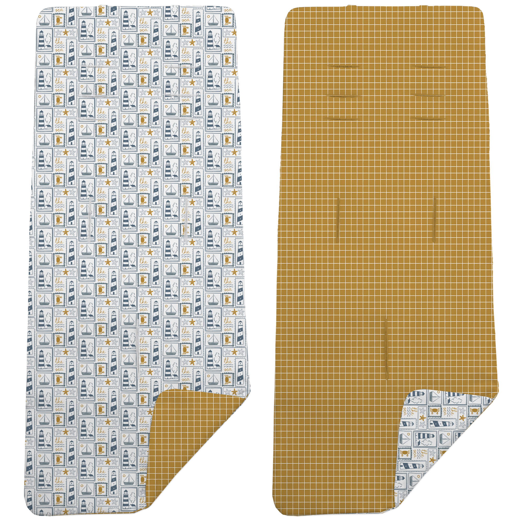 Colchoneta Reversible en tejido villela estampada Porto mostaza