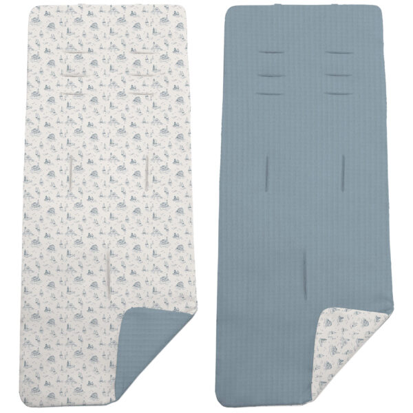 Colchoneta Reversible en tejido piqué y villela estampada Toile - Marinero azul