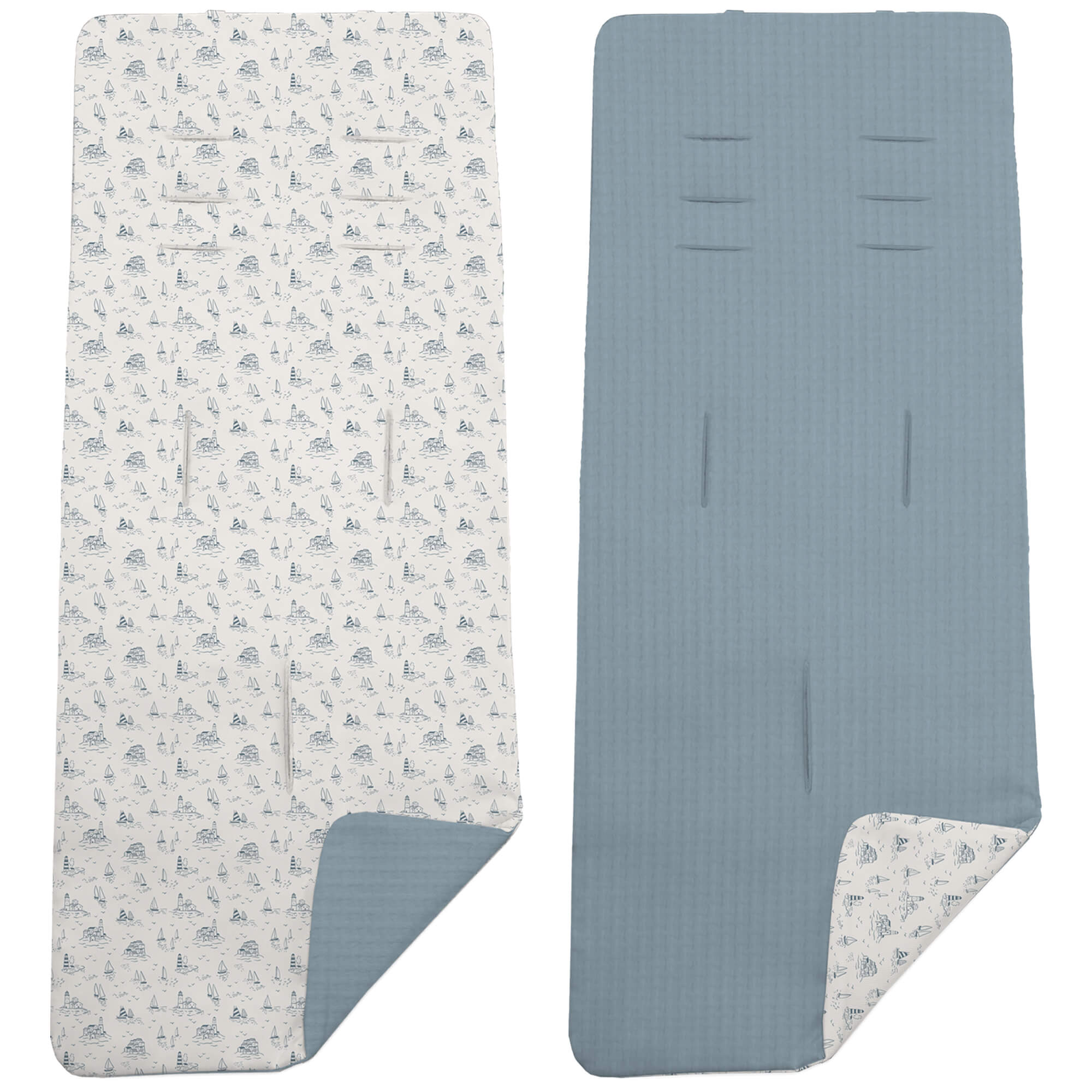 Colchoneta Reversible en tejido piqué y villela estampada Toile - Marinero azul