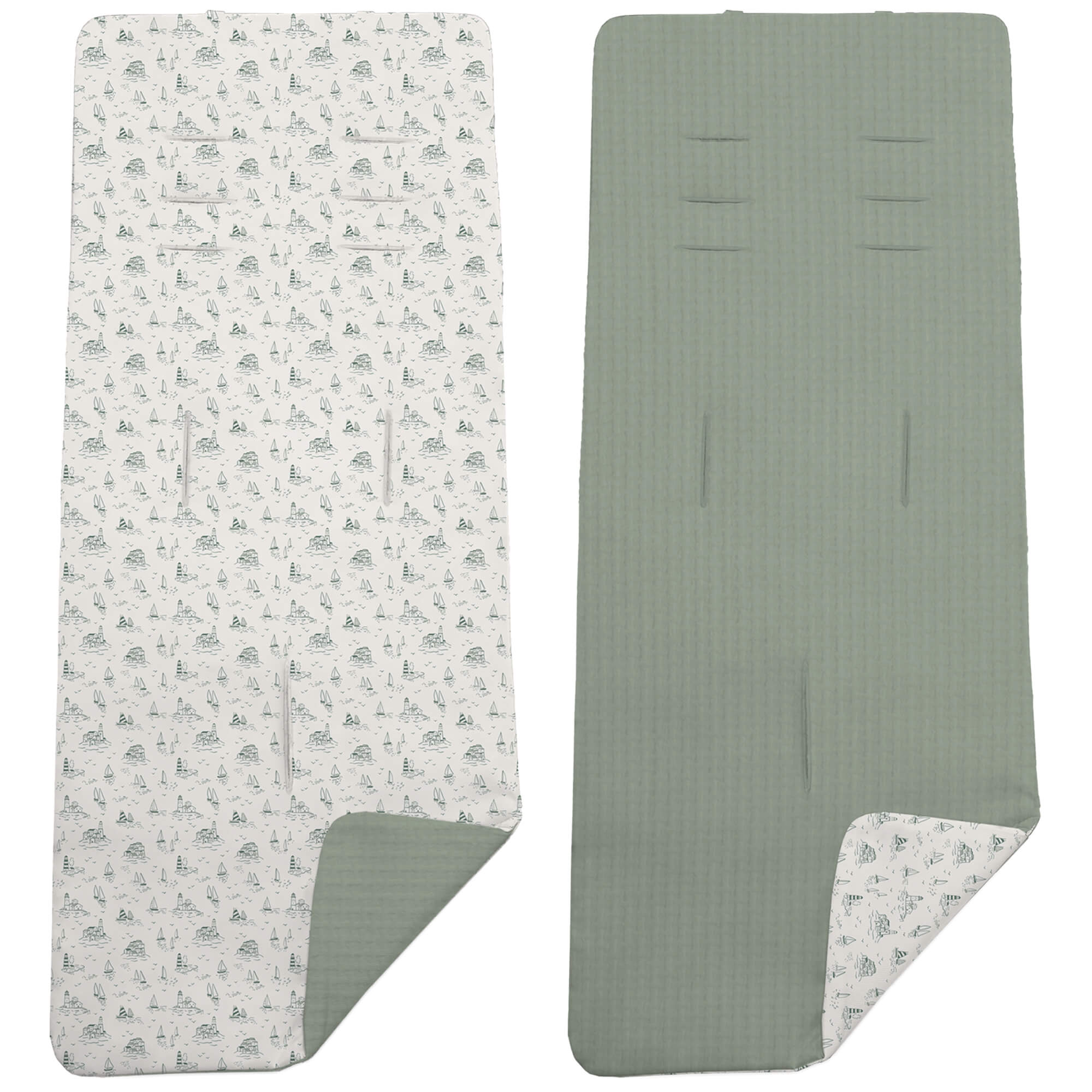 Colchoneta Reversible en tejido piqué y villela estampada Toile - Marinero verde