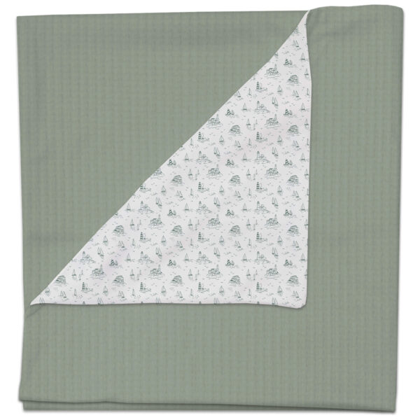Manta multiusos en tejido piqué roma liso y villela estampada Toile Marinero verde