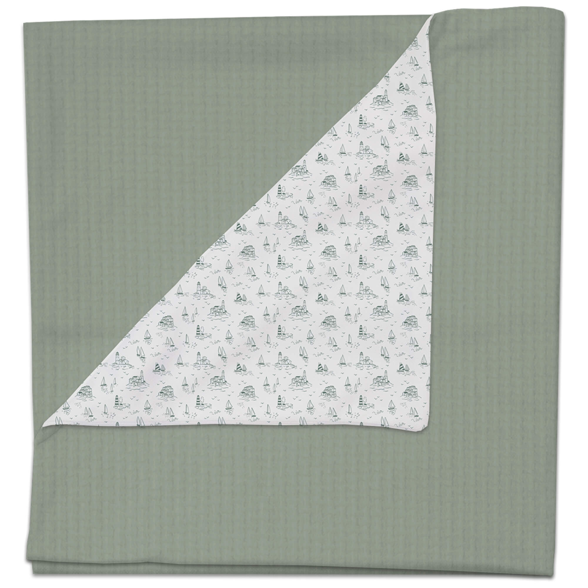 Manta multiusos en tejido piqué roma liso y villela estampada Toile Marinero verde