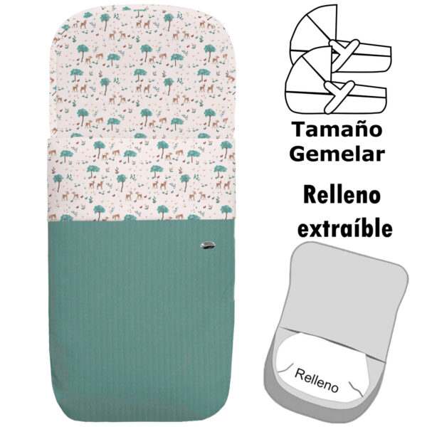Saco para Capazo modelo gemelar desenfundable Bambi verde